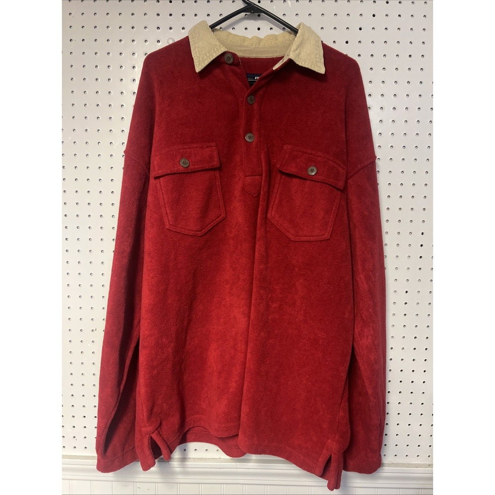 VIntage Britches Corduroy Collar Mens XXL Polyester Red Long Sleeve Shirt Heavy
